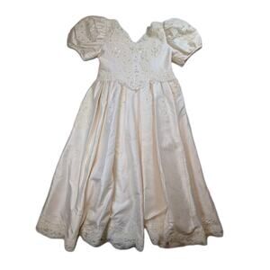 Eden Bridal Girls Size 5 Ivory Silk Flower Girl Dress Lace Pearl 34 Inch Formal